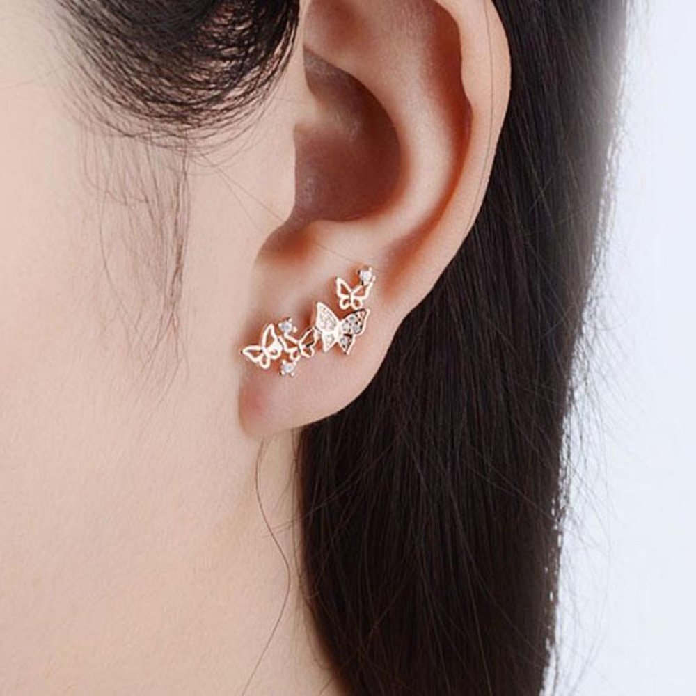 🌸Glitter Hollow Butterflies 18k Gold Plated Butterfly Earrings Women, UNVN12425 - Picture 4 of 4